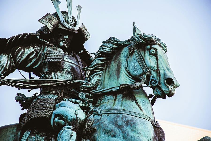 Statue of Samurai warrior on a Horse in battle.