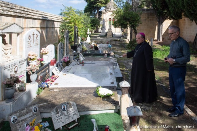 In 2019, Archbishop Charles Scicluna blessed the graves of Guze Ellul Mercer and the victims of the Interdiction