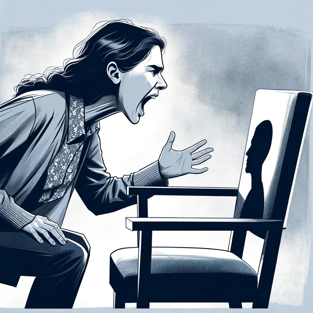Mujer gritando a una silla vacía