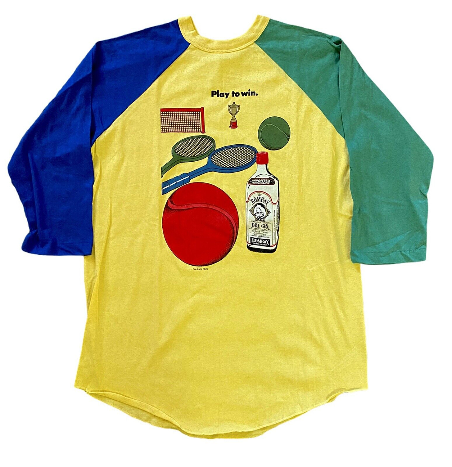 80’s Vtg Single Stitch T Shirt Bombay Gin Play To Win XL Tee Jays Tag Colorblock - Picture 1 of 9