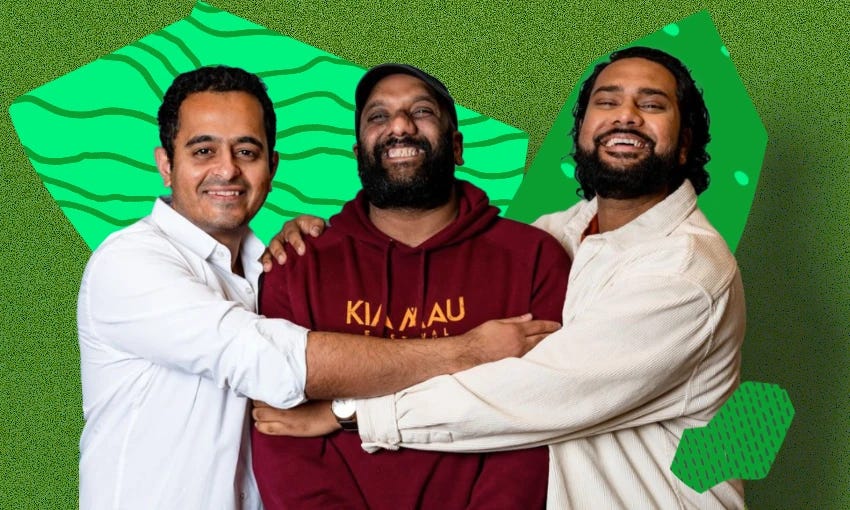 From left to right: Aman Bajaj (creator/actor), Ahi Karunharan (director), Bala Murali Shingade (creator/actor). (Design: Tina Tiller) 
