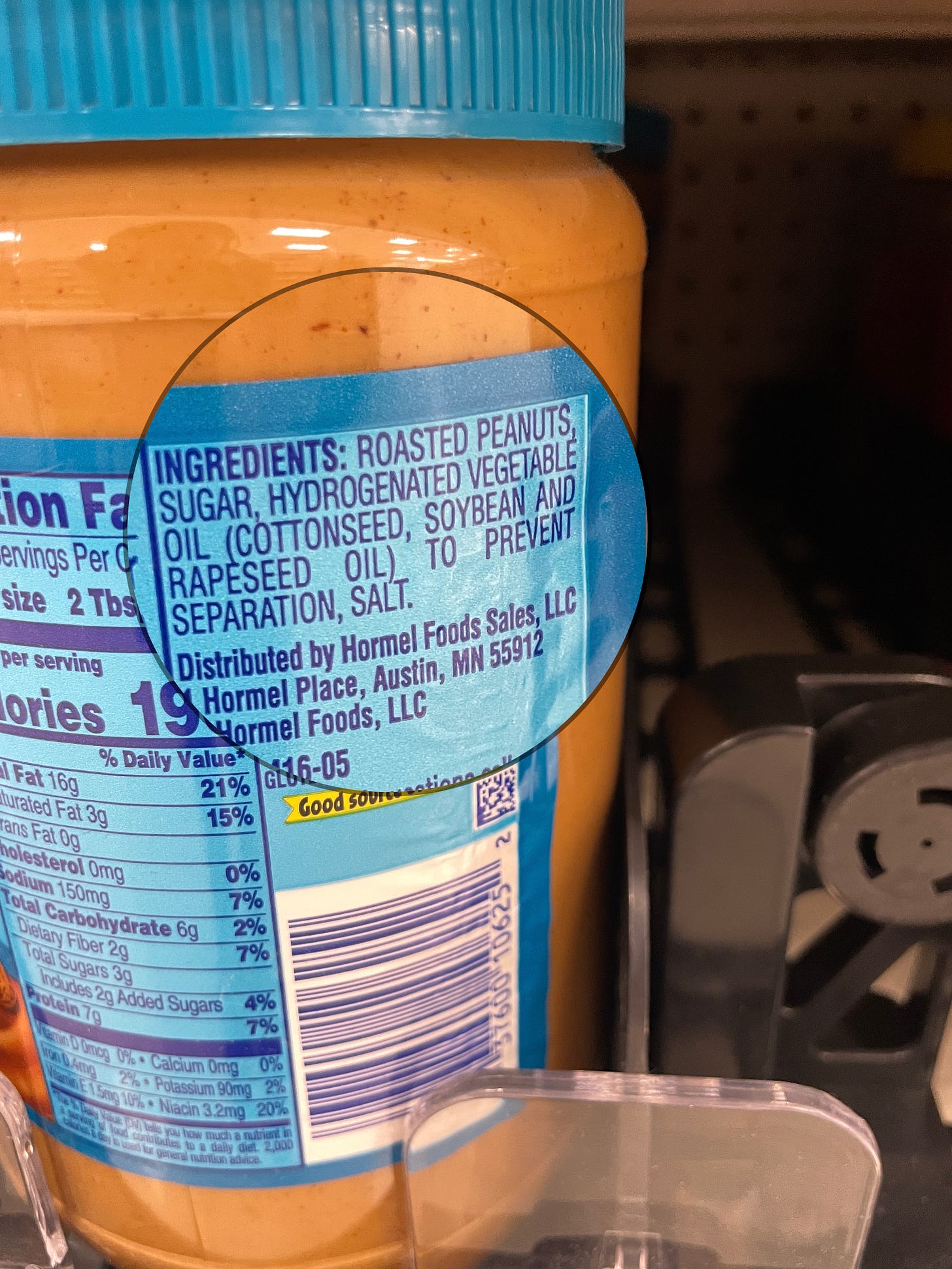 Peanut butter label highlighting ingredients