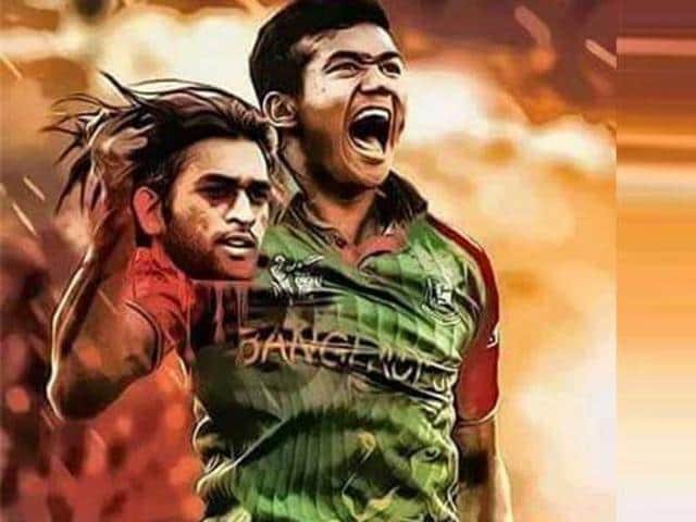 The controversial photo of Taskin Ahmed holding the severed head of MS Dhoni.(Photo: Twitter)
