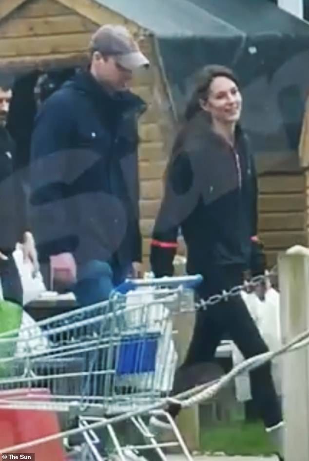 Kate was seen smiling as she carried a white shopping bag during a trip to the Wales's local farm shop in Windsor with William