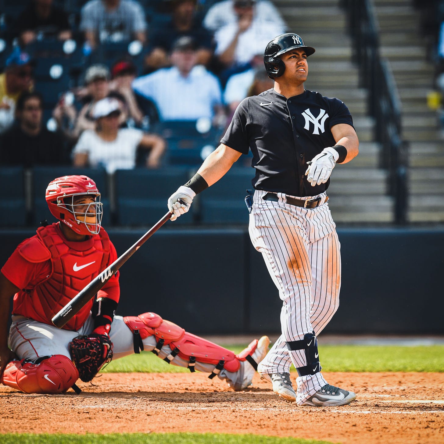 Jasson Domínguez hits a home run in Spring Training.