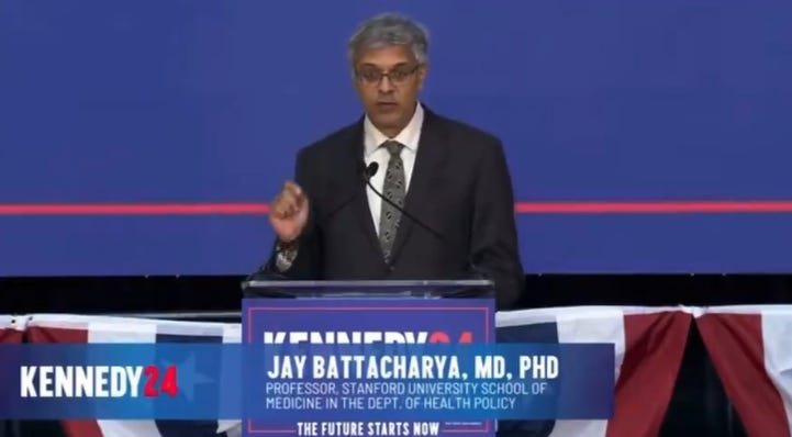 Jay Bhattacharya speaking at an RFK Jr. campaign event