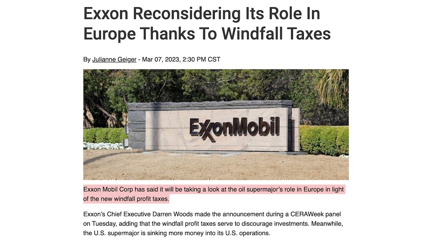 Exxon windfall taxes