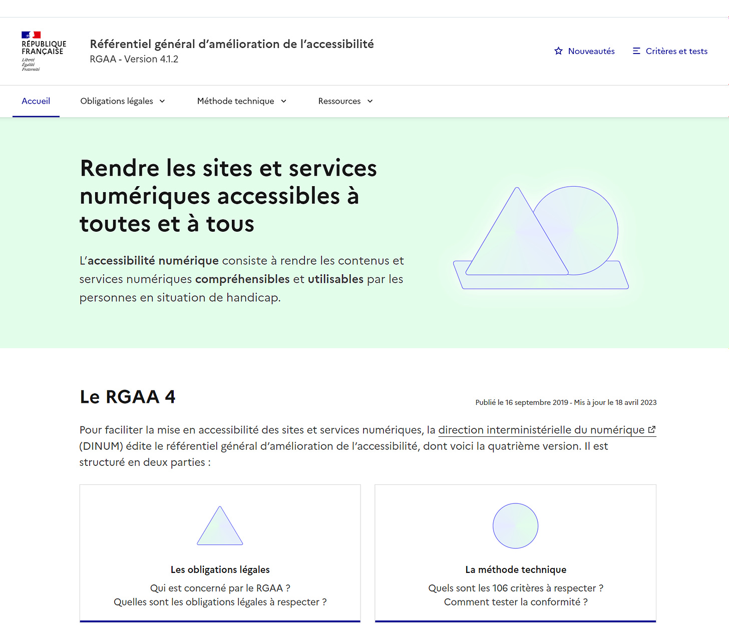 capture d'écran du site accessibilite.numerique.gouv.fr - Référentiel général d'amélioration de l'accessibilité