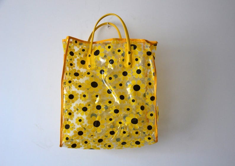Vintage daisy flower handbag from the 70s, tote bag market bag image 1