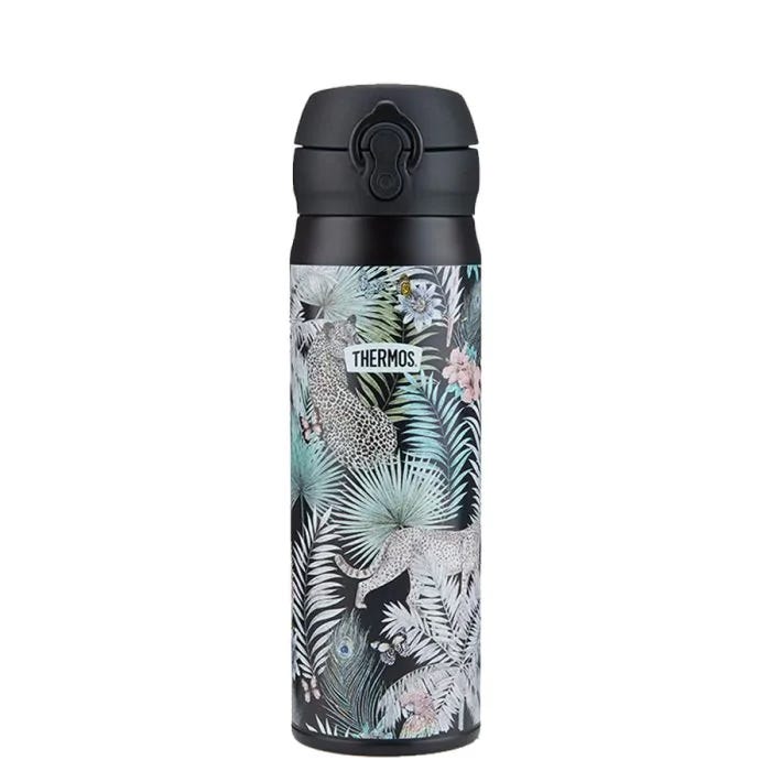 A water Lilly print on a thermos cup