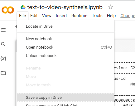 Google Colab "Save Copy" menu selection