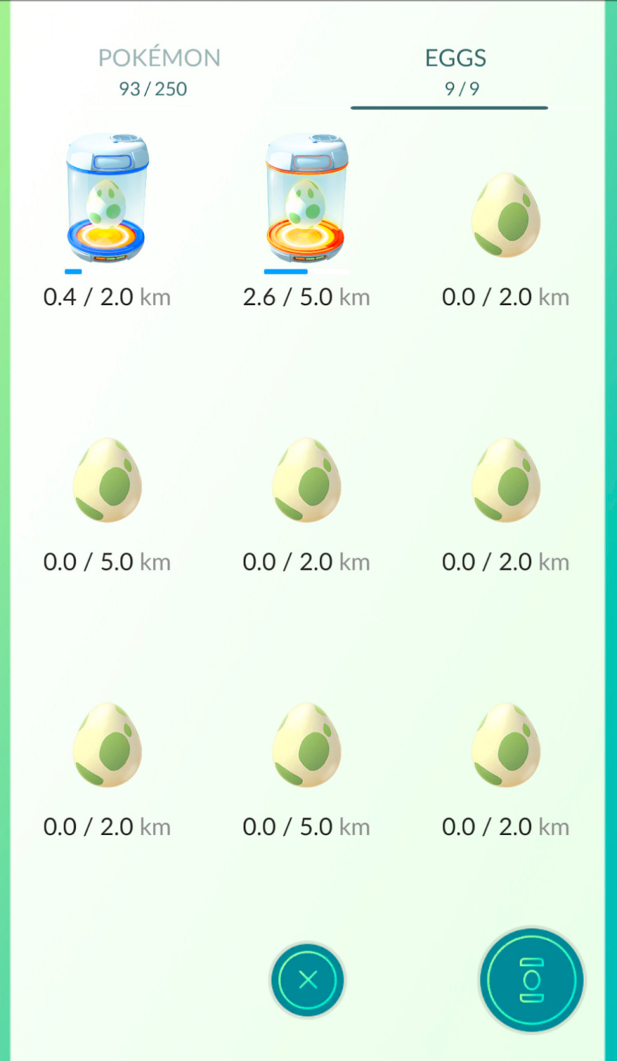 Pokemon Go’s egg incubator screenshot.