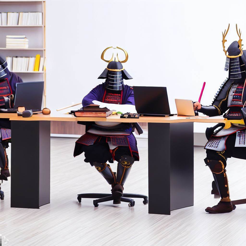 samurais working in an office