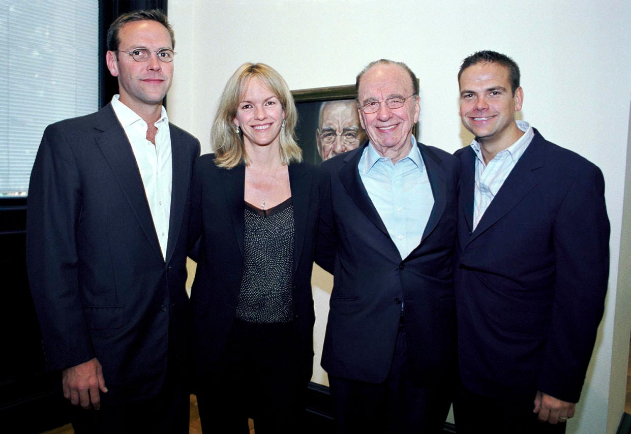 Rupert Murdoch with his children  James Murdoch, Elisabeth Murdoch and Lachlan Murdoch (Tom Stoddart / Getty Images file )