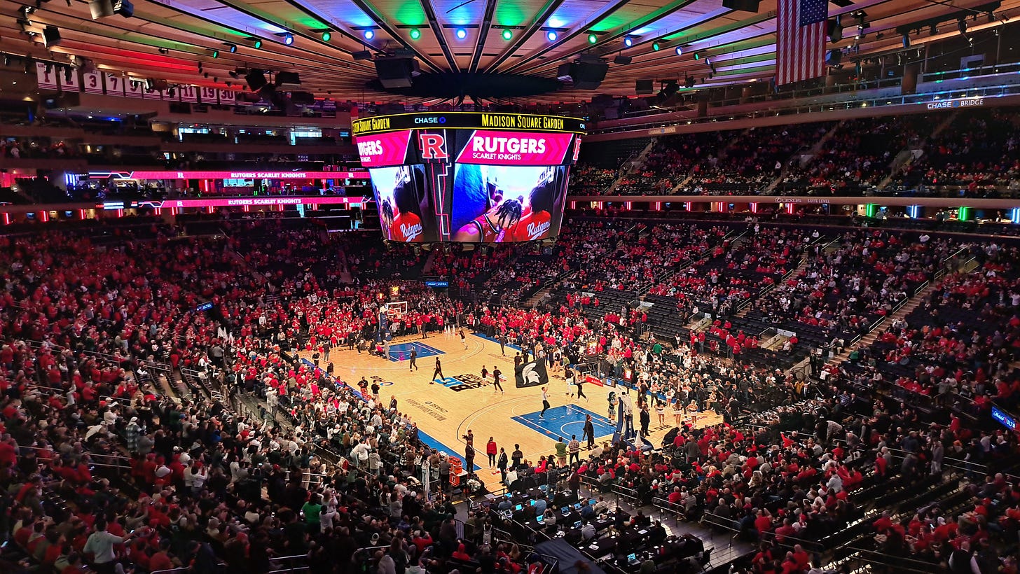A view of the court at Madison Square Garden before Rutgers’ game against Michigan State on Feb. 4, 2023. (Photo by Adam Zielonka)