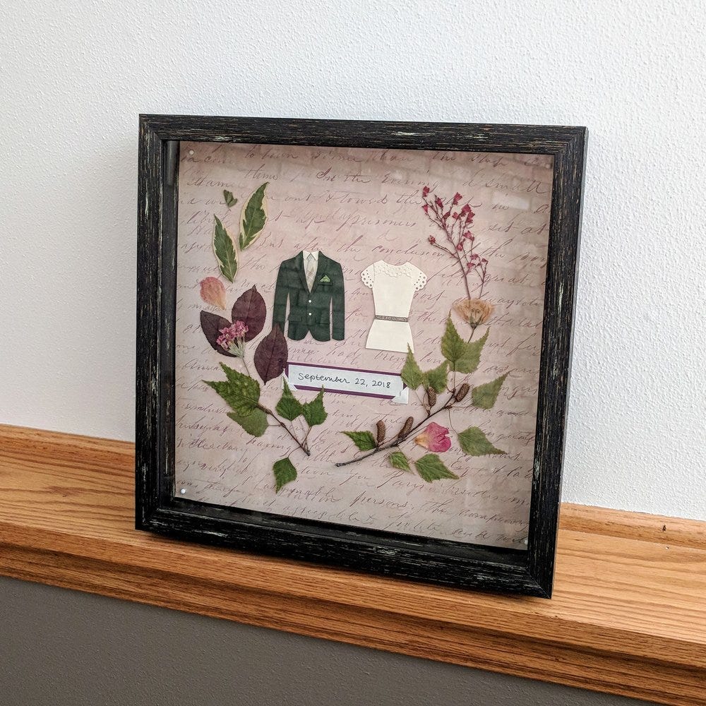 pressed flower wedding gift in the shadowbox frame