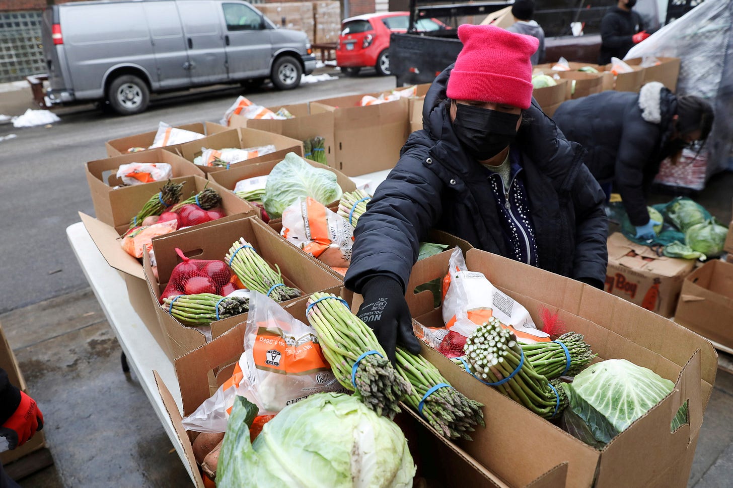 Food is distributed at the nonprofit New Life Centers' food pantry in Chicago