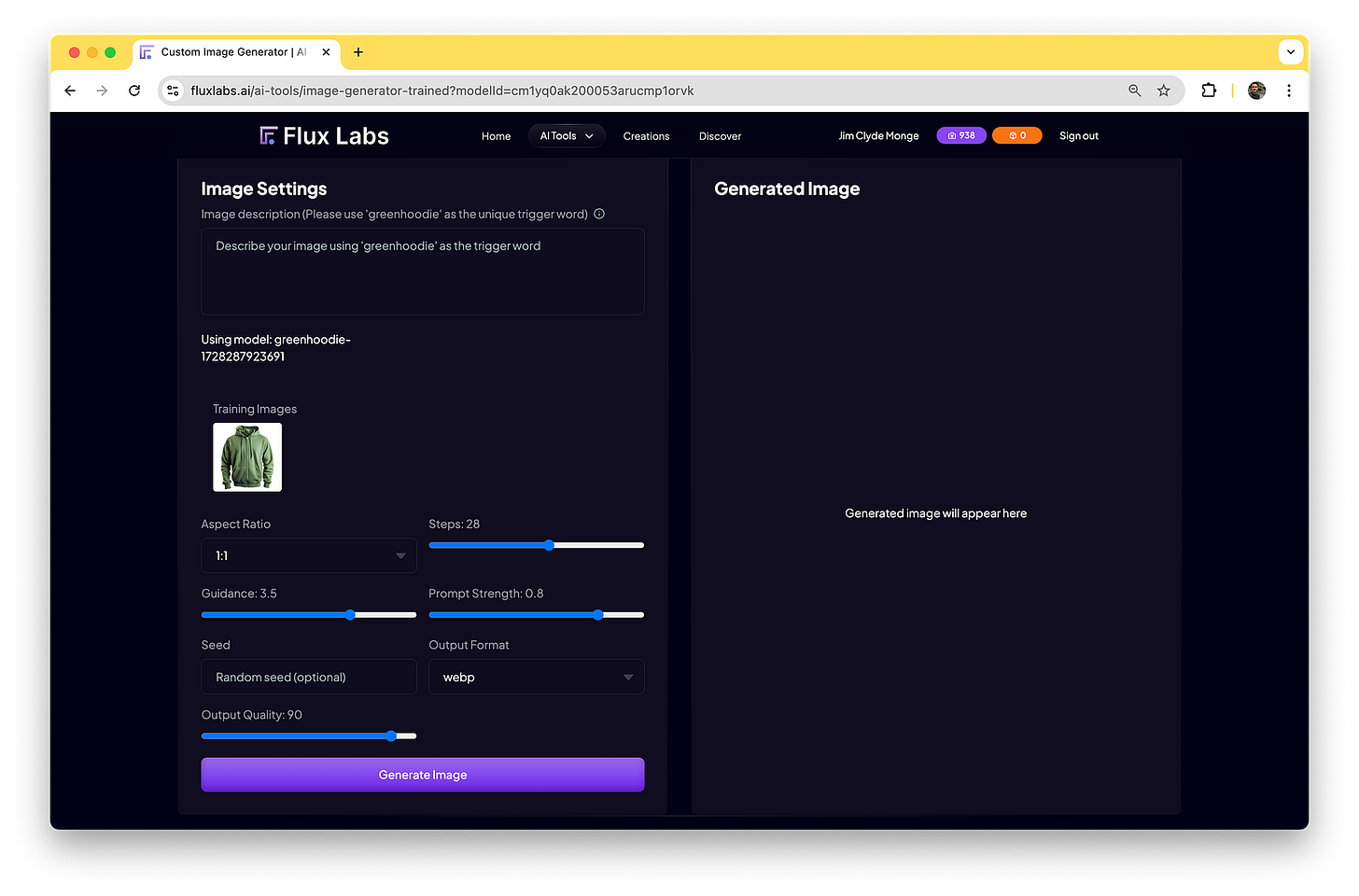 FLux Labs AI image generation screen