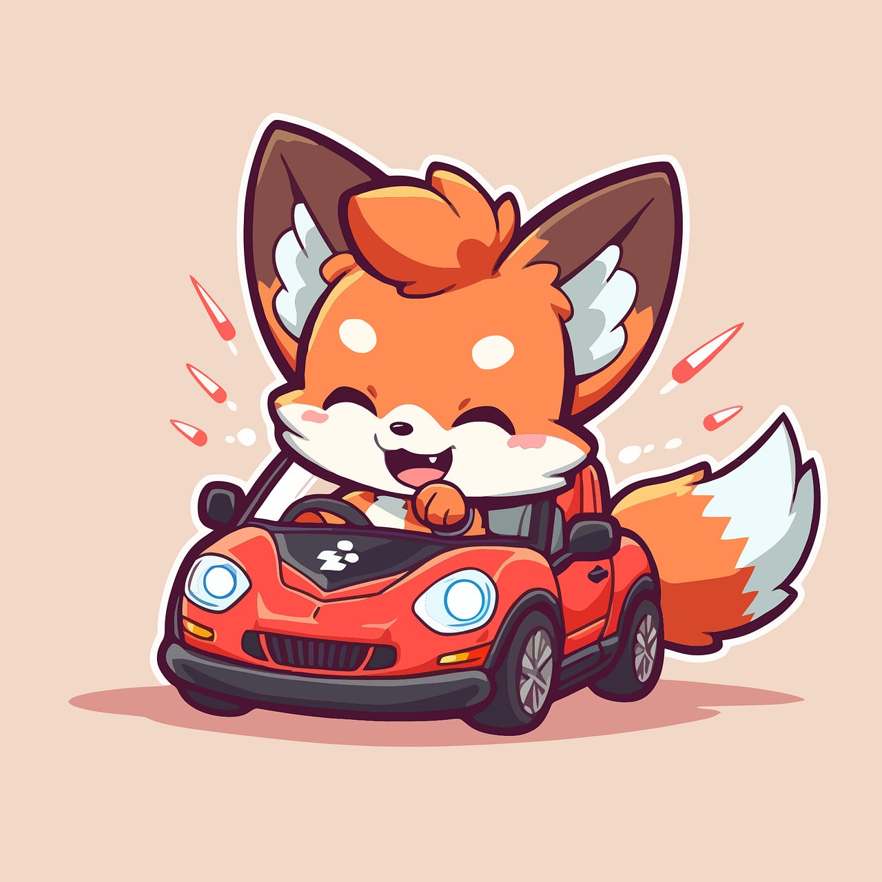 A cartoon fox driving a car