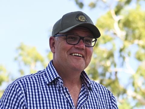 POOL - Australian Prime Minister Scott Morrison is seen during a visit to the Moore family farm in Cloncurry, QLD, Wednesday, January 20, 2021. (AAP Image/Lukas Coch) NO ARCHIVING