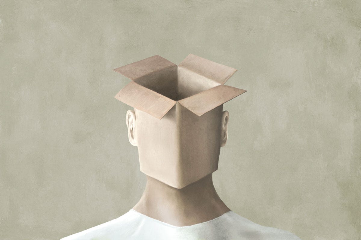 Person with Empty Box for Head