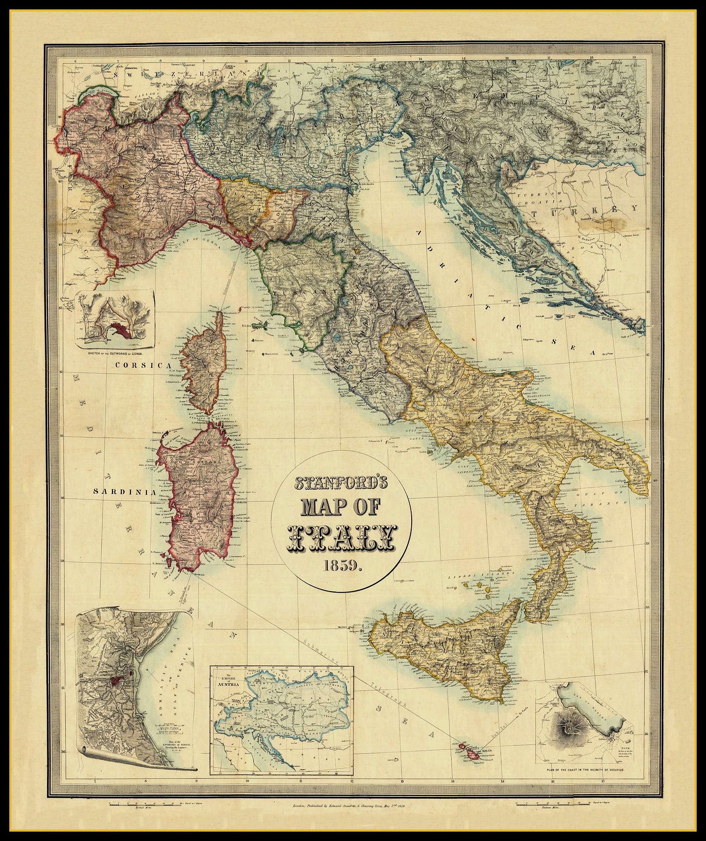 Stanford's Map of Italy 1859