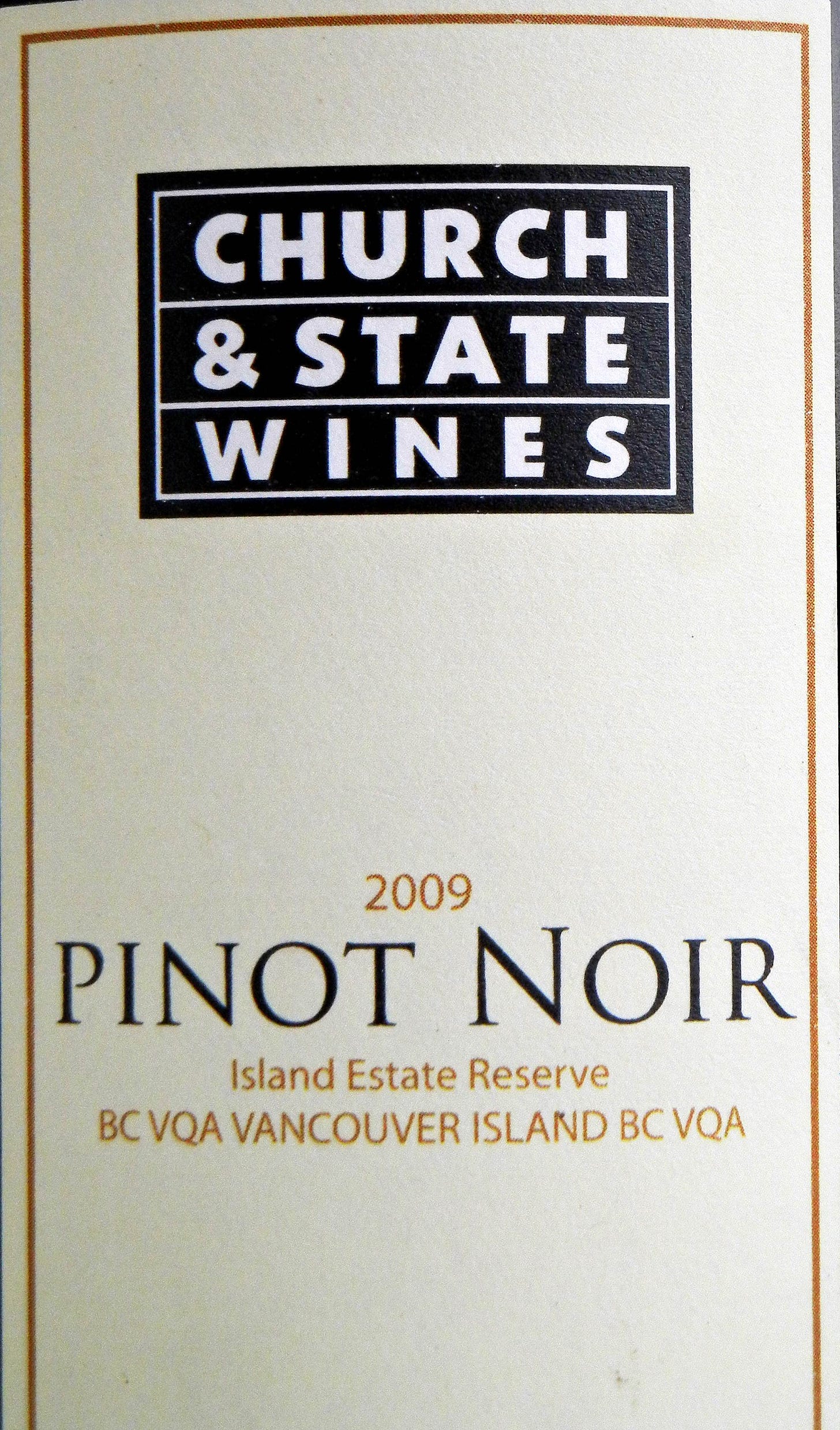 Church & State Island Estate Reserve Pinot Noir 2009 Label - BC Pinot Noir Tasting Review 26