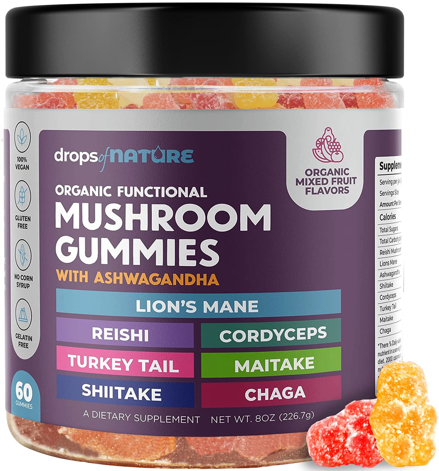 Amazon.com: Lions Mane Mushroom Supplement Gummies - Organic Mushroom  Gummies - Reishi, Cordyceps, Turkey tail, Maitake, Shitake, Chaga - Immune  Defense, Boosts Cognitive Performance, Vegan, Low Carb - 60 Bears : Health  & Household