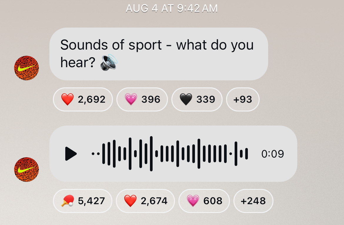 Screenshot of Nike's broadcast channel where they are asking people to listen to a voice note