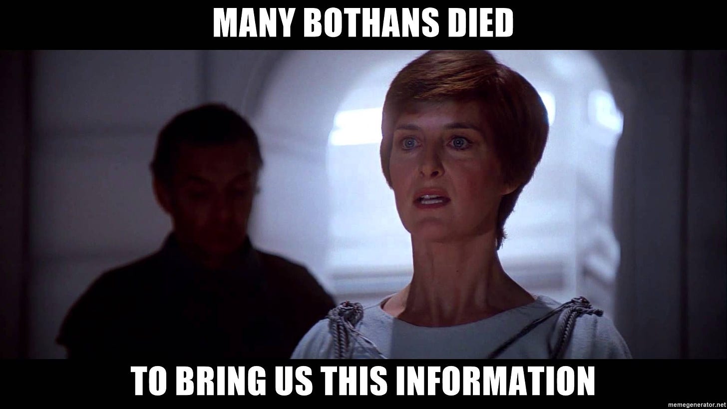 many bothans died to bring us this information - Many Bothans Died | Bring  it on, Memes, Star wars