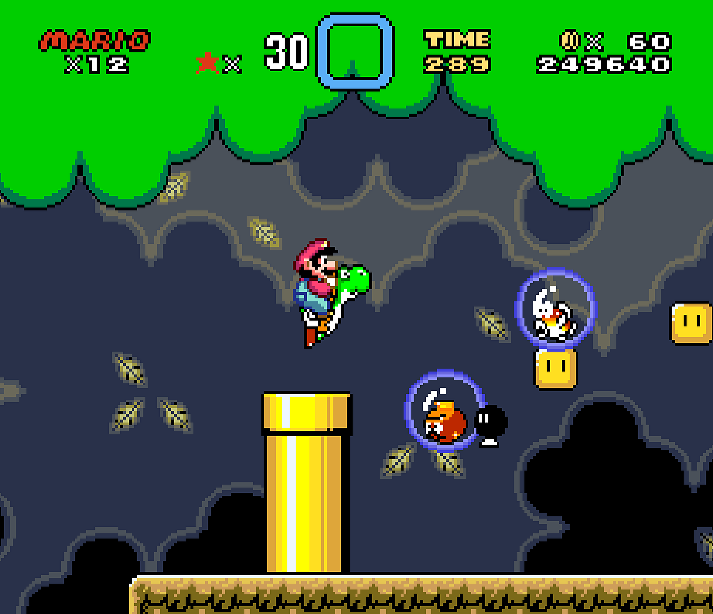 If you notice something funky, this is actually a screenshot of a level from the "mario world built from memory" ROMHack. Note that this does not change the graphics or colors, which is the point of the image. TBH, I kind of just want to see if anyone notices that this isn't a Mario World Screnshot.