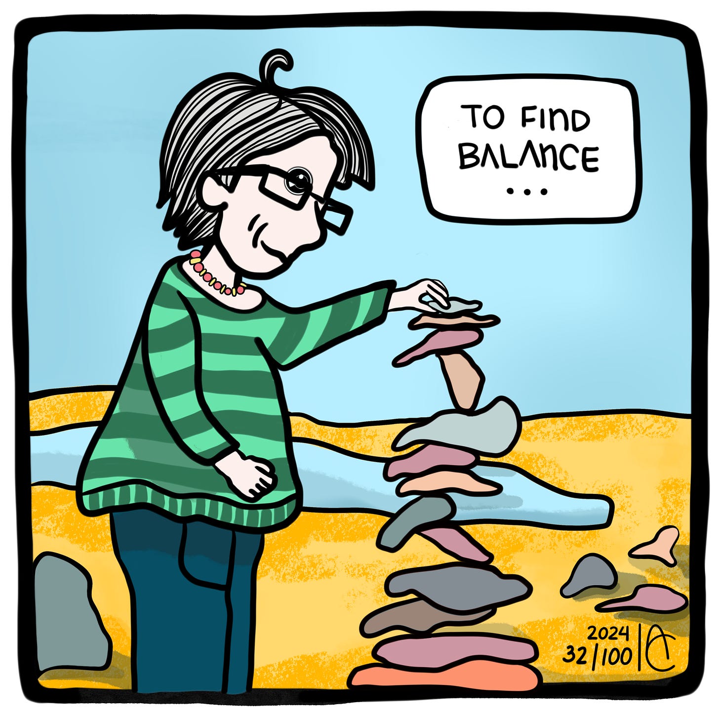 32/100:  …to find balance… Woman stacking cairn