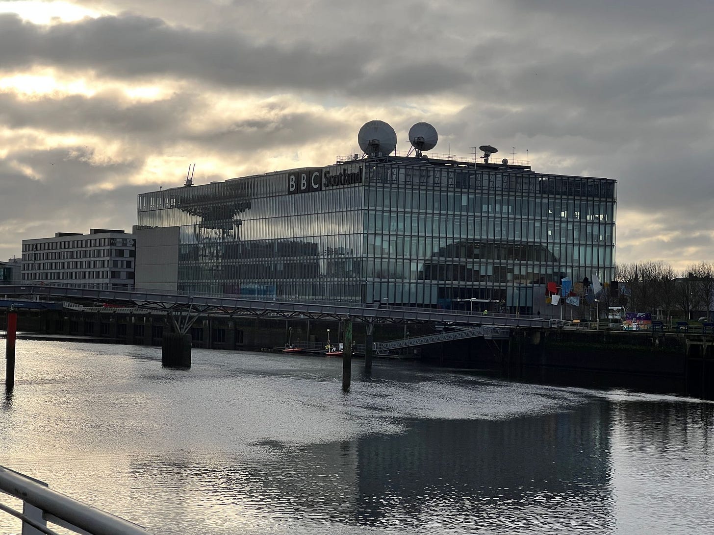 The BBC Scotland building on the opposite side of the Clyde River