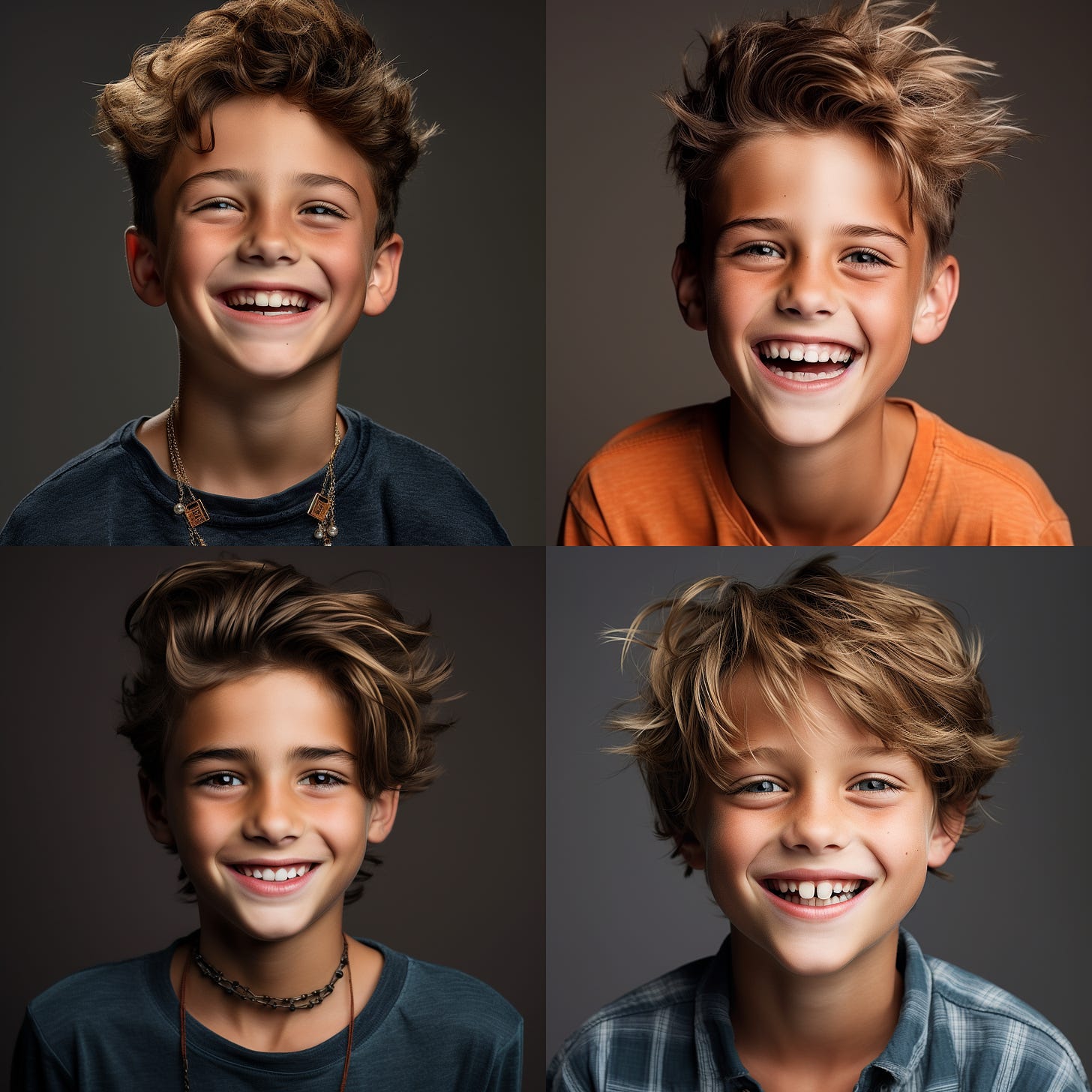 Four-image grid of smiling boy portraits without hats