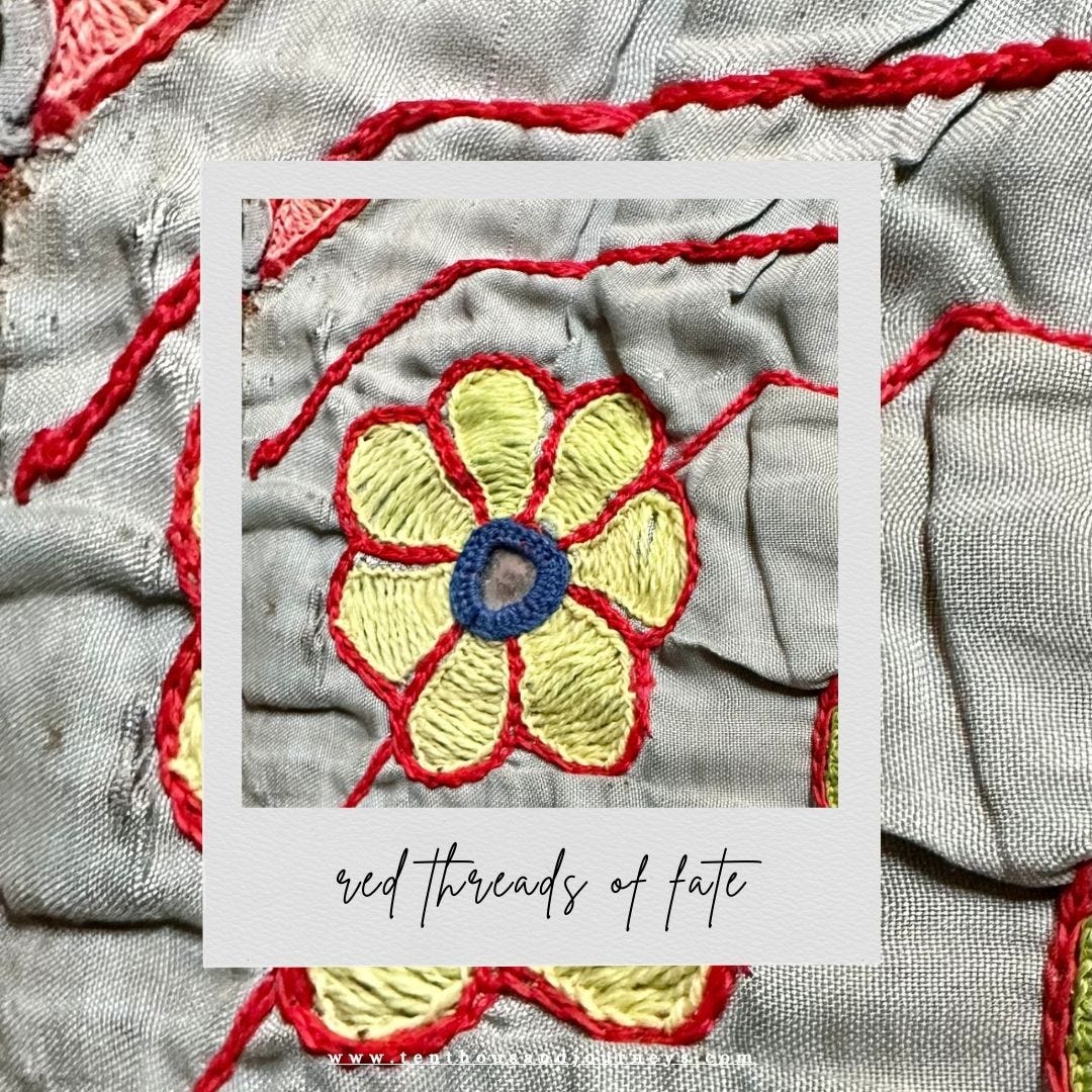 Embroidery to depict red thread of fate