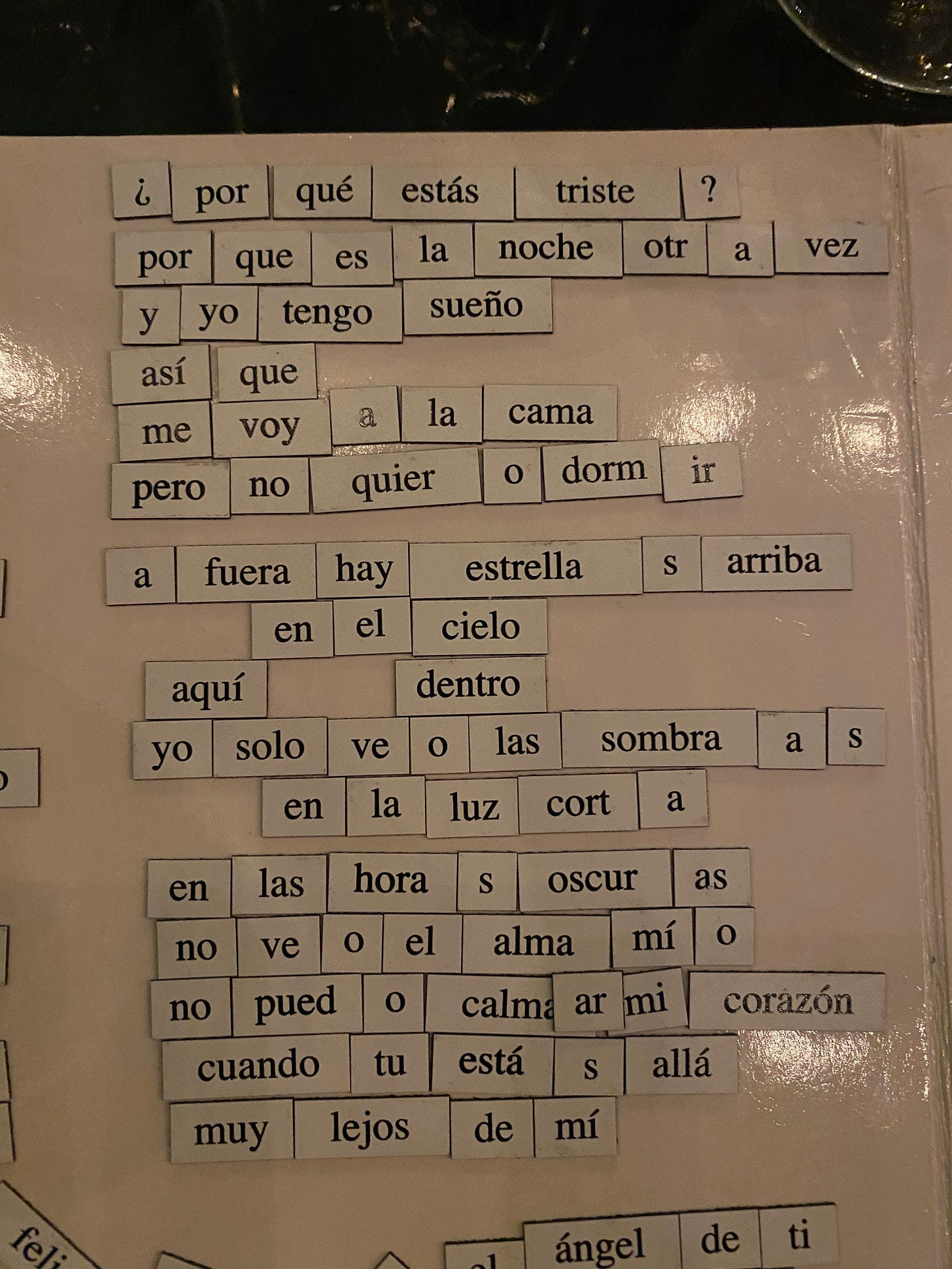 A picture of magnetic words on a white board forming a magnetic poem. A picture of magnetic words on a white board forming a magnetic poem.