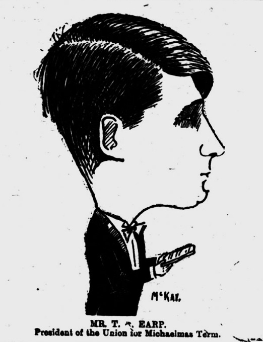 Caricature of Earp at the Oxford Union (Oxford Chronicle 5 Dec 1919)