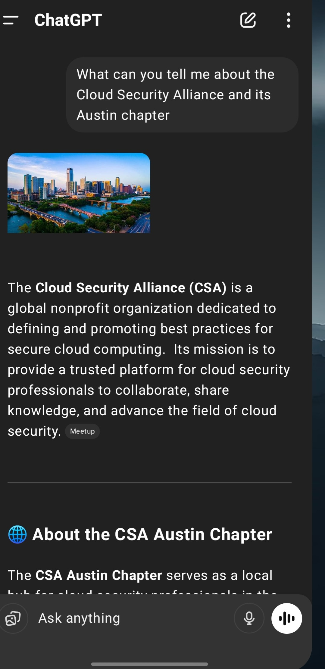 ChatGPT tell me about Cloud Security Alliance