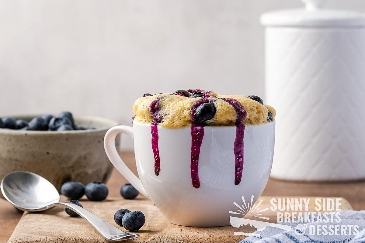 Blueberry muffin in a mug.