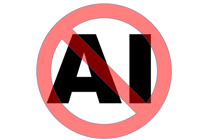 Image of the word AI in black, overlaid with a red slash circle