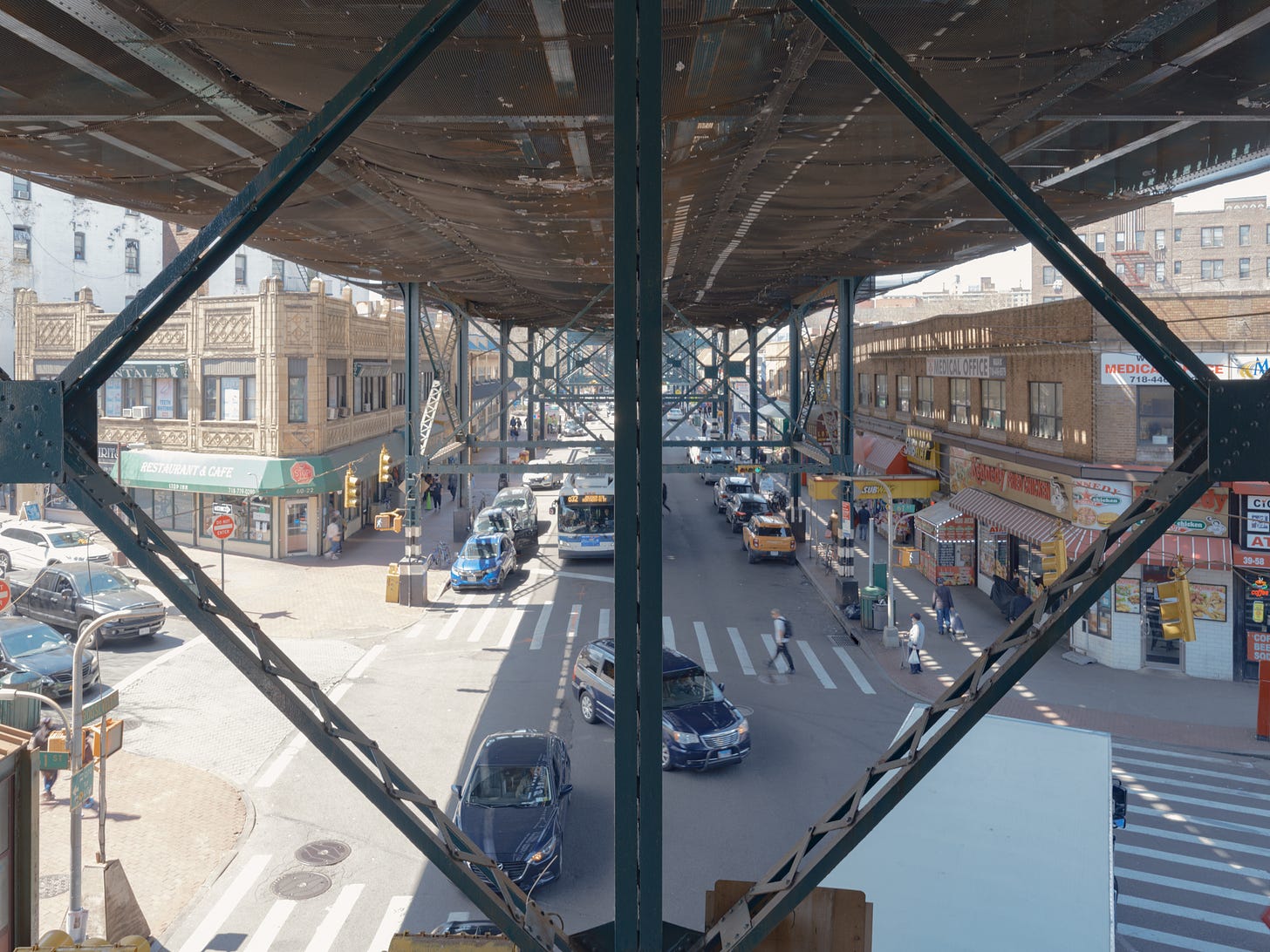 Elevated view under the train tracks, Woodside