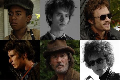 A collage of screenshots with headshots of the different actors playing Bob Dylan.