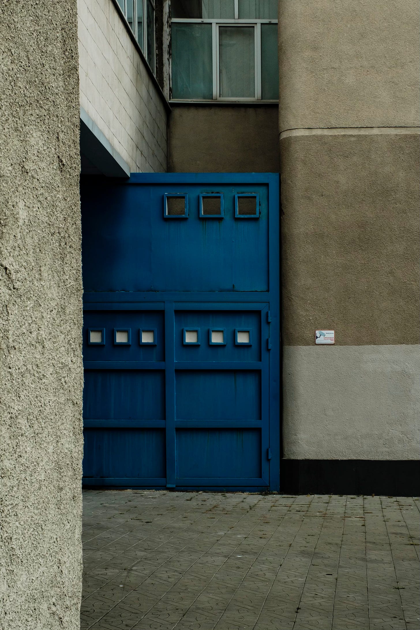 blue door at telecom tower, Chisinau, Moldova