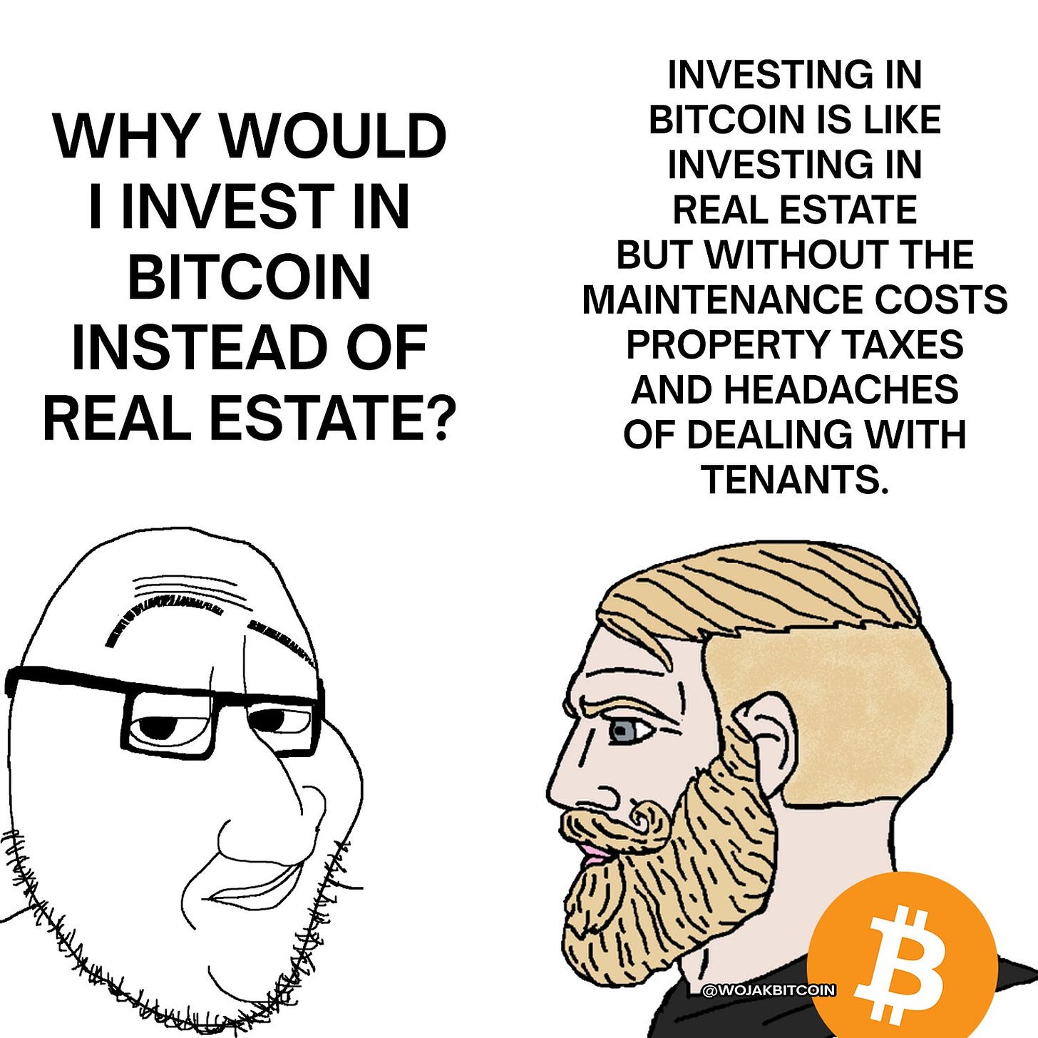 Wojak Bitcoin Memes on X: "What's the best store of value, real estate or  Bitcoin? https://t.co/561y8rcs7t" / X