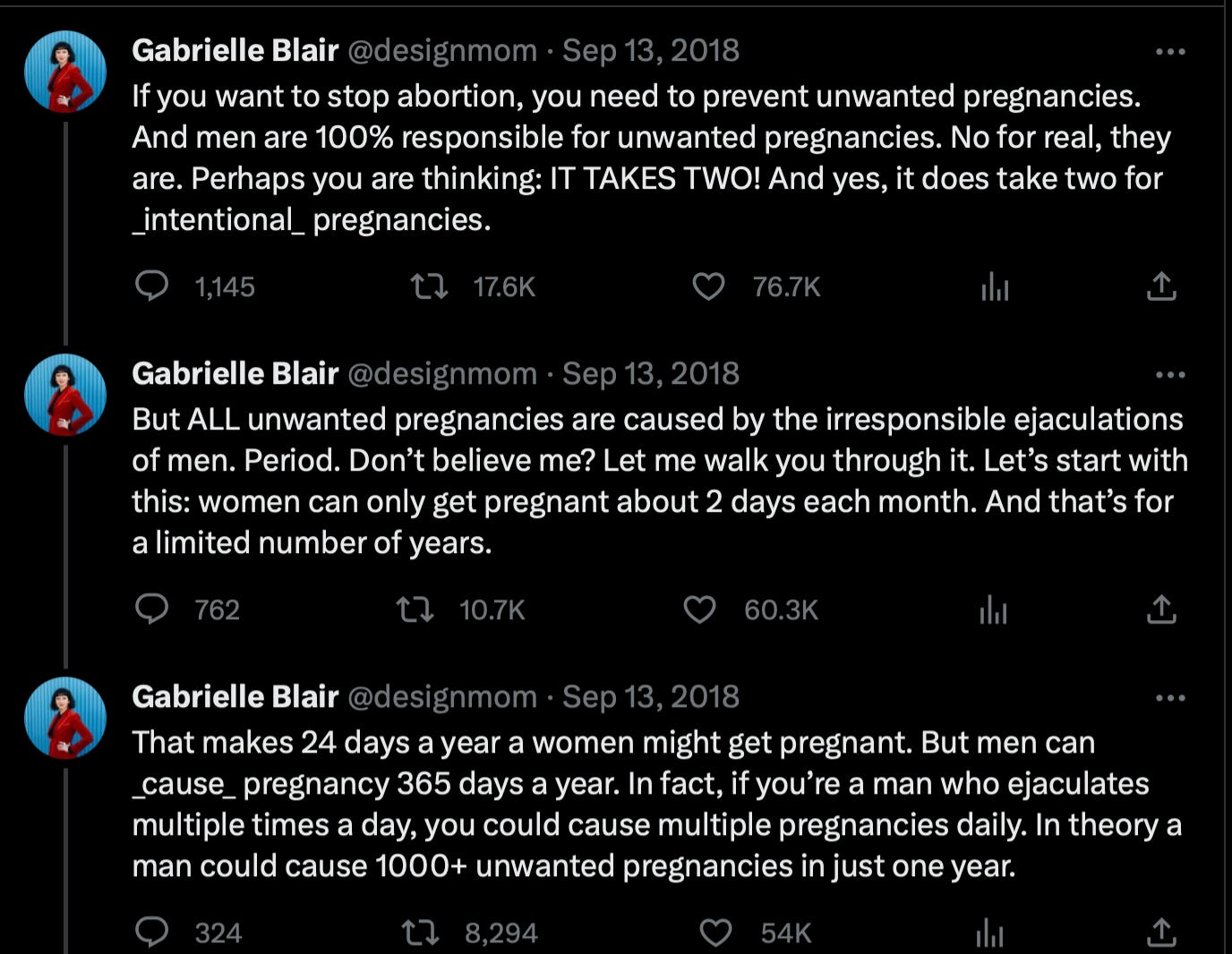 screenshot of Gabrielle Blair's famous twitter post about how to stop abortion