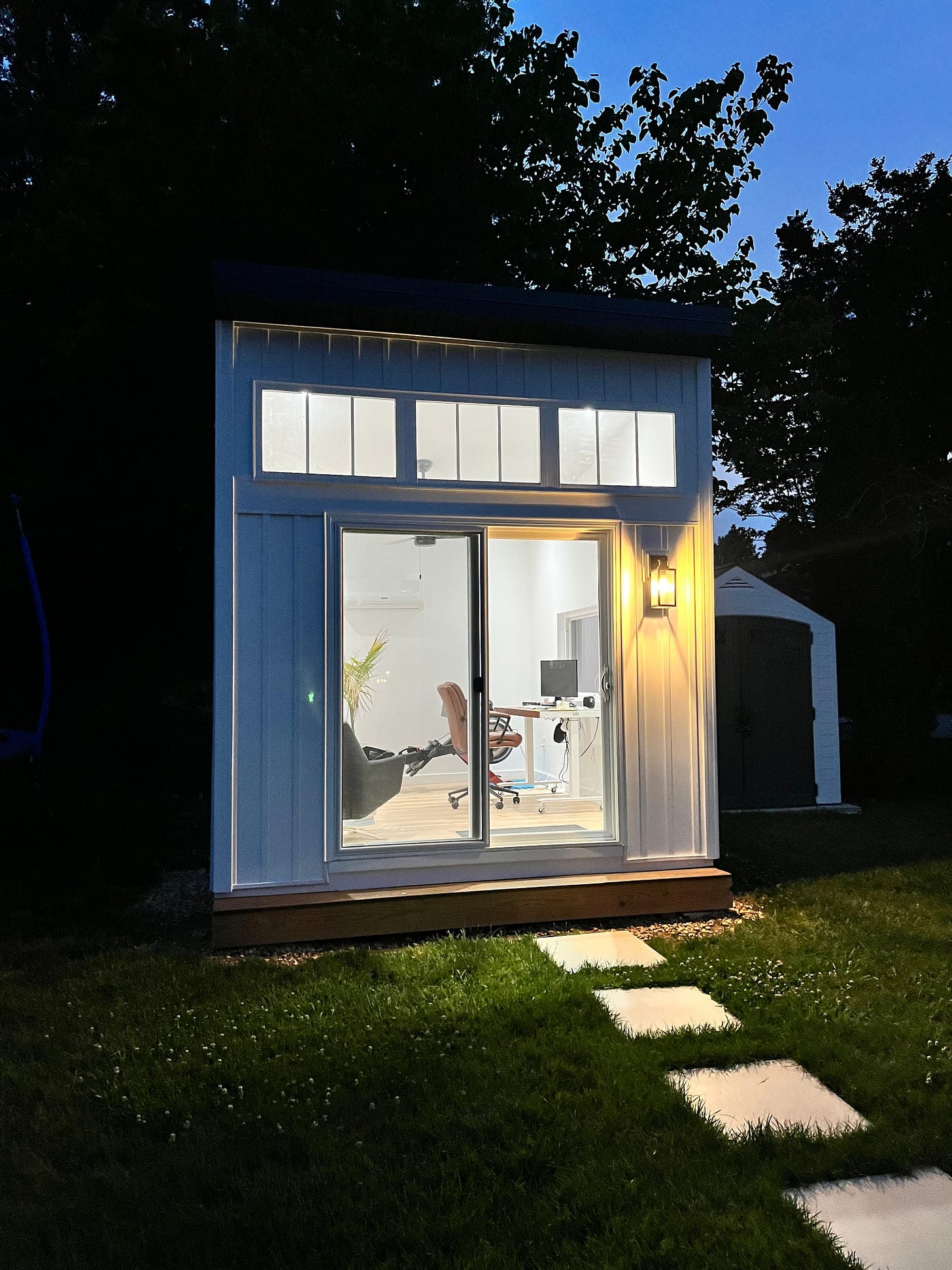 My backyard modern studio at night.