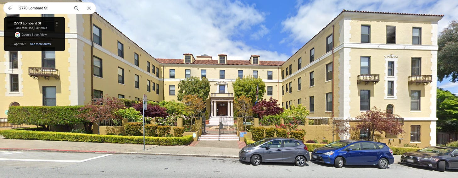 Google maps street view of Wiley D. Cowan's apartment building at 2770 Lombard St., San Francisco, California