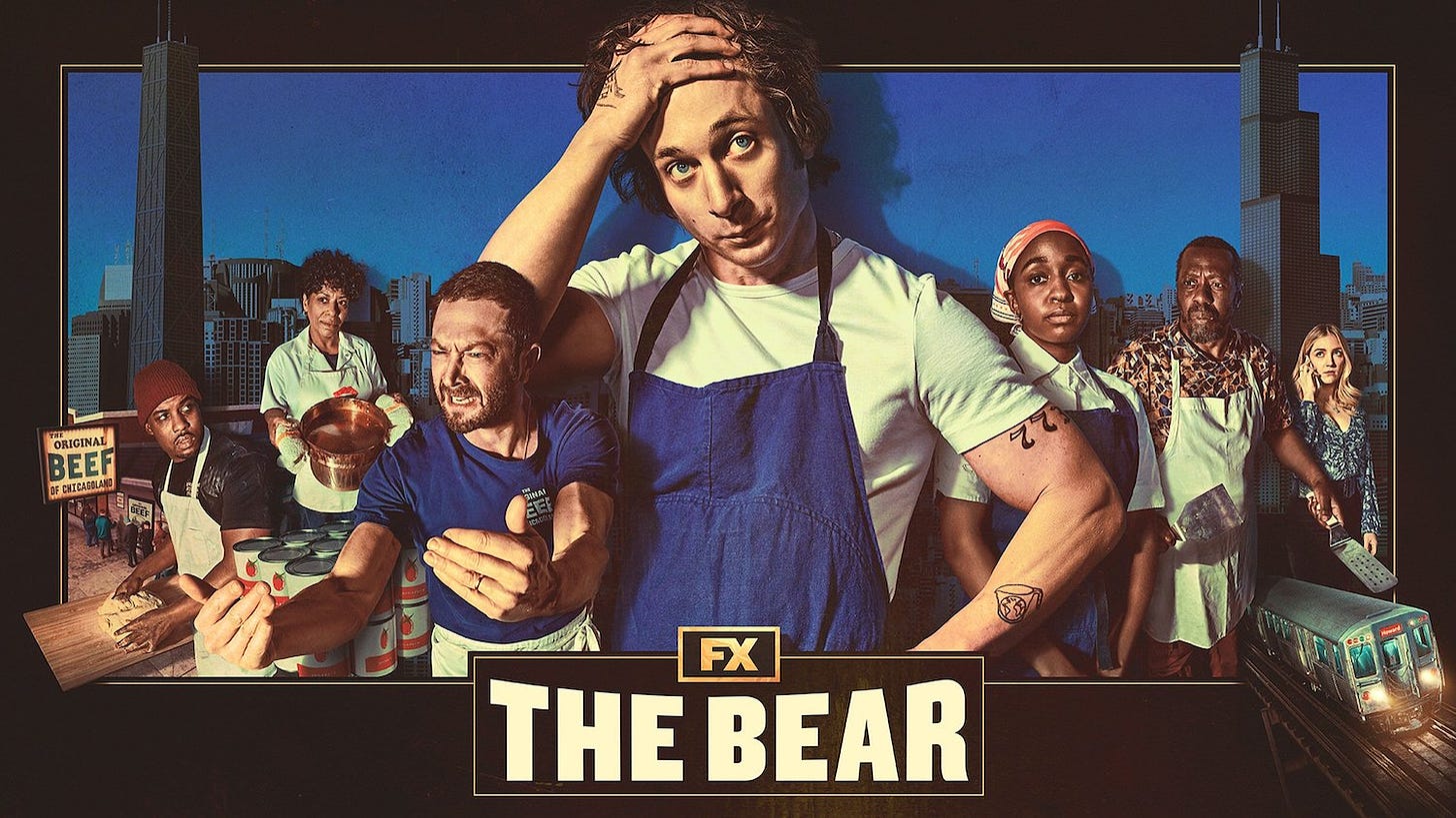 A montage of the cast of The Bear