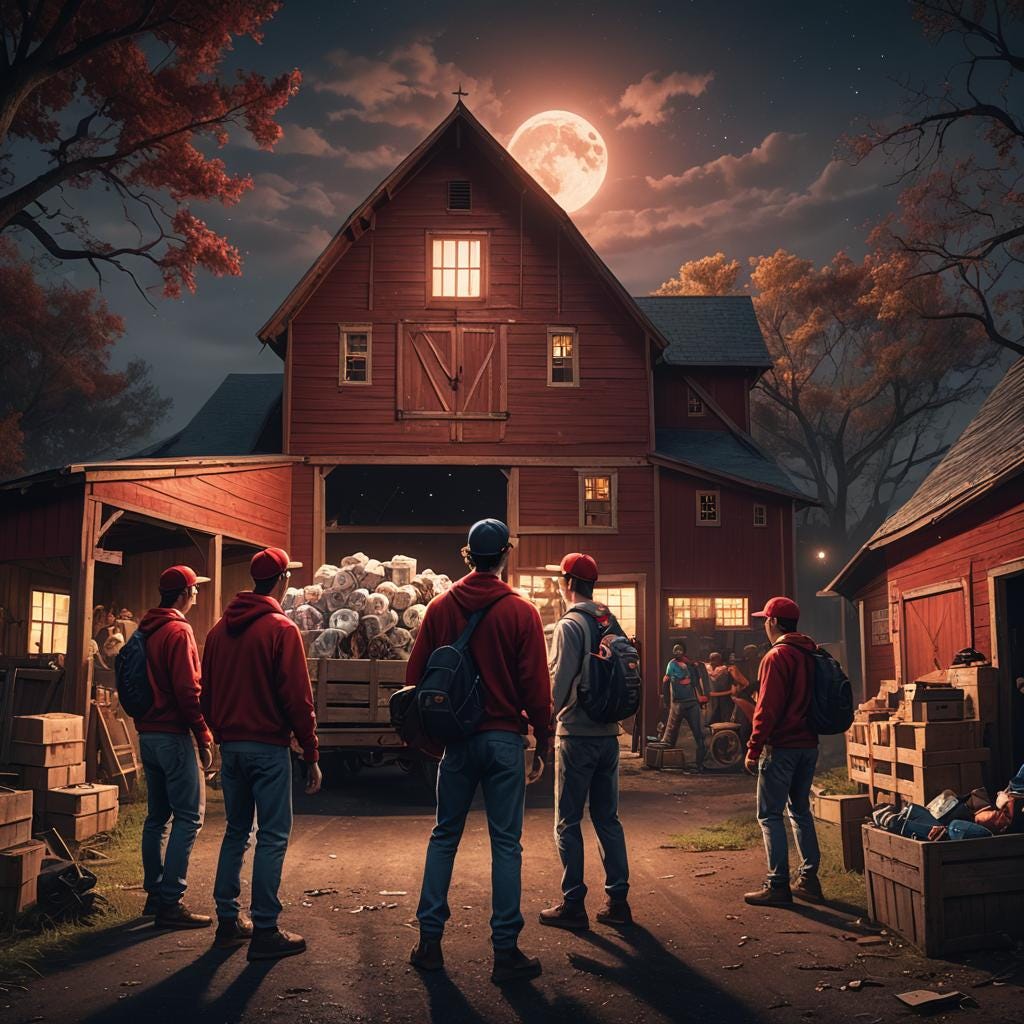 AI image of the baseball team at the barn.