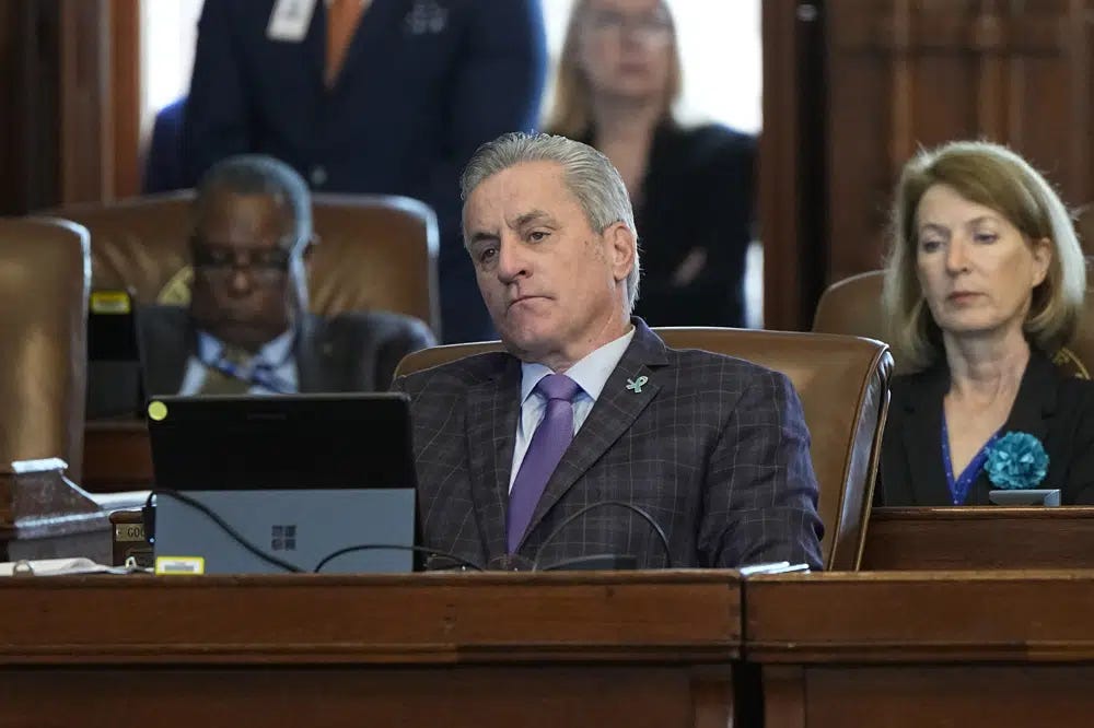 Texas state Rep. Sam Harless, R-Spring, listens to debate in the House chamber in Austin, Texas, Tuesday, May 9, 2023. (AP Photo/Eric Gay)